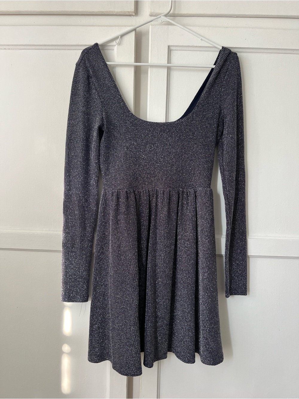 Free People "Brightest Star" Metallic Navy Silver Skater Dress - S